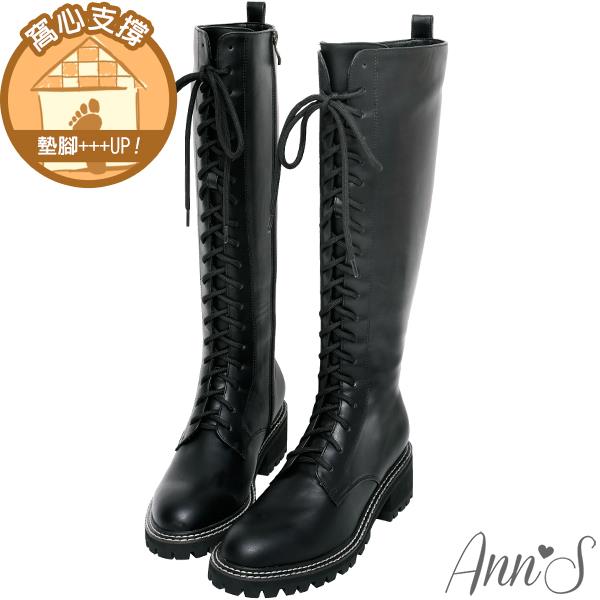 🎁買就送鞋撐🎁Ann’S辣Girl-全綁帶側拉鍊及膝軍靴5cm-黑