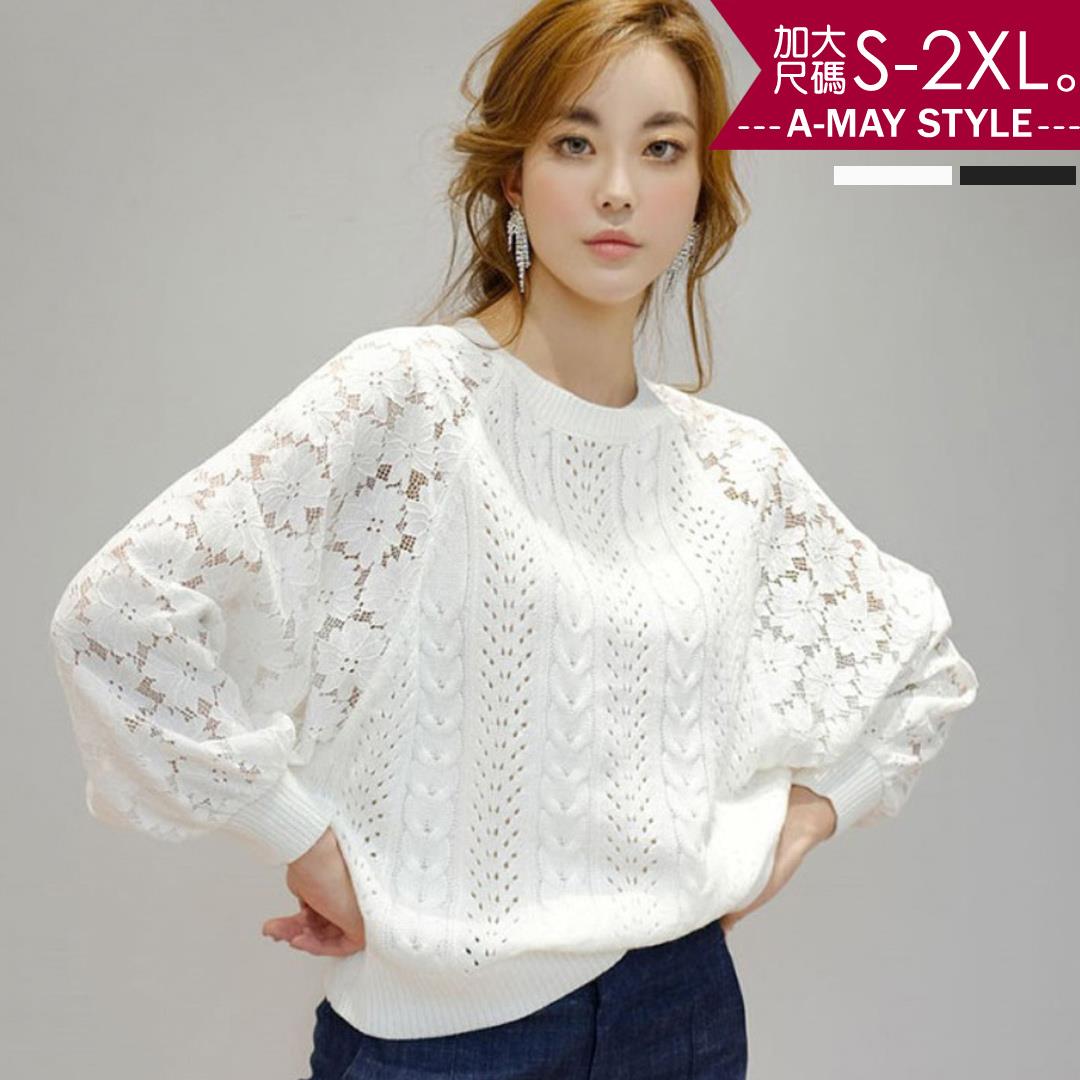 加大碼上衣-典雅鏤空感拼接蕾絲上衣(M-3XL)【XHA28456】＊艾美時尚(現+預)