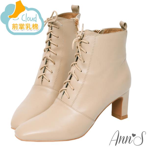 🍎任一雙現折$618🍎Ann’S頂級小羊皮窄瘦修身造型綁帶方頭扁跟短靴6.5cm-可可