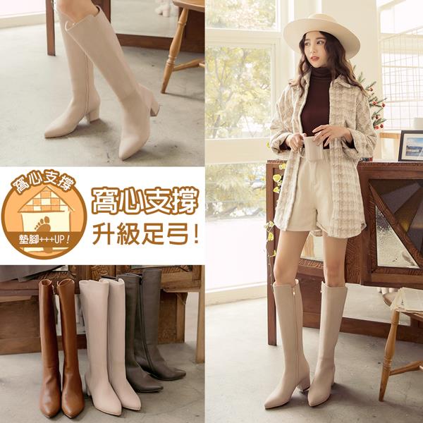 🍀兩雙現折$699🍀Ann’S返璞經典-復古皮革前高後低粗跟及膝長靴5cm-杏