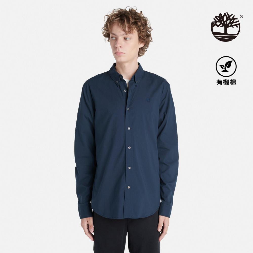 Timberland 男款深寶石藍府綢長袖襯衫|A2ERT433