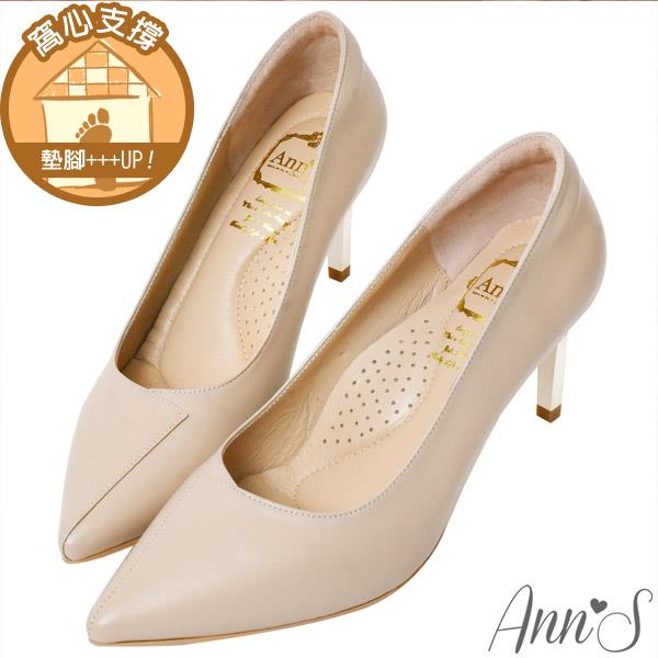 Ann’S嚮往的女人味-層次拼接柔軟小羊皮電鍍細跟尖頭高跟鞋7.5cm-杏