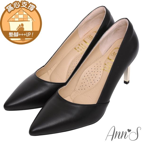 Ann’S嚮往的女人味-性感弧線柔軟小羊皮電鍍細跟尖頭高跟鞋7.5cm-黑