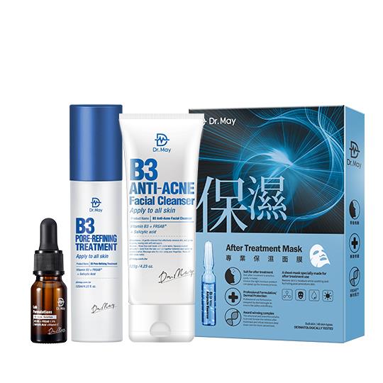 【Dr. May】美博士B3專業全方位抗痘組-B3抗痘化妝水(125ml)+B3抗痘精華(10ml)+B3抗痘潔顏乳(120ml)+專業保濕面膜(4片/盒)