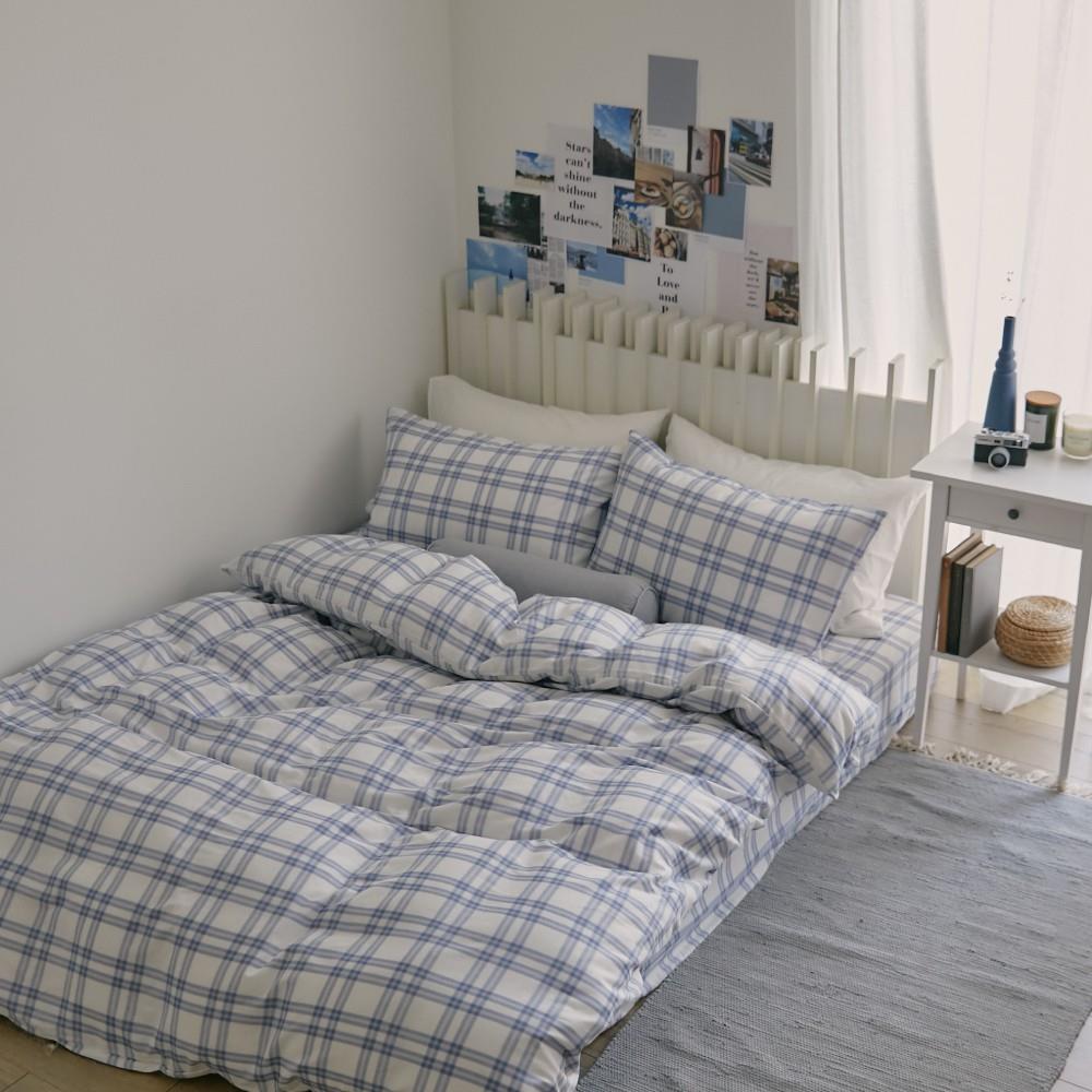床包+枕套-雙人 / 色織雙層紗 / 藍莓格格