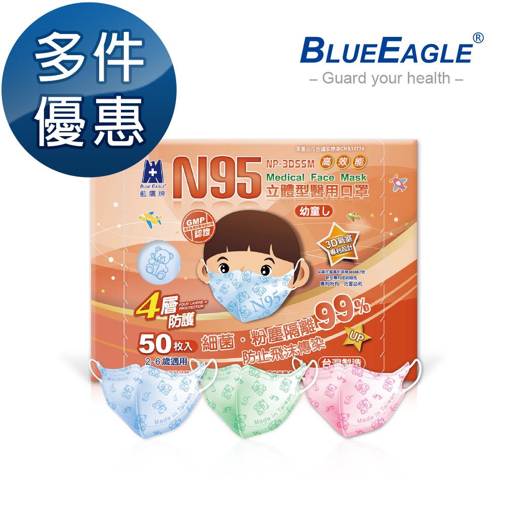 【藍鷹牌】N95立體型2-6歲幼童醫用口罩 50片/盒 多件優惠中 NP-3DSSM