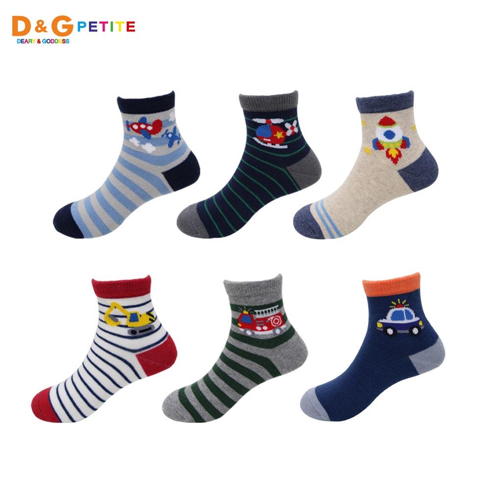 【D&G KIDS】交通工具大集合百搭男童短襪(飛機/直升機/火箭/挖土機/消防車/警車)