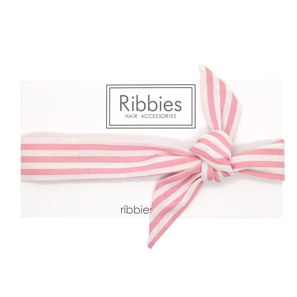 英國Ribbies 成人蝴蝶結髮帶-粉紅白條紋