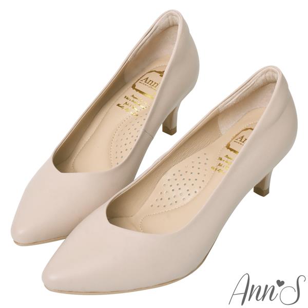 Ann’S舒適療癒系低跟版-V型美腿綿羊皮尖頭跟鞋5.5cm-粉杏(版型偏小)