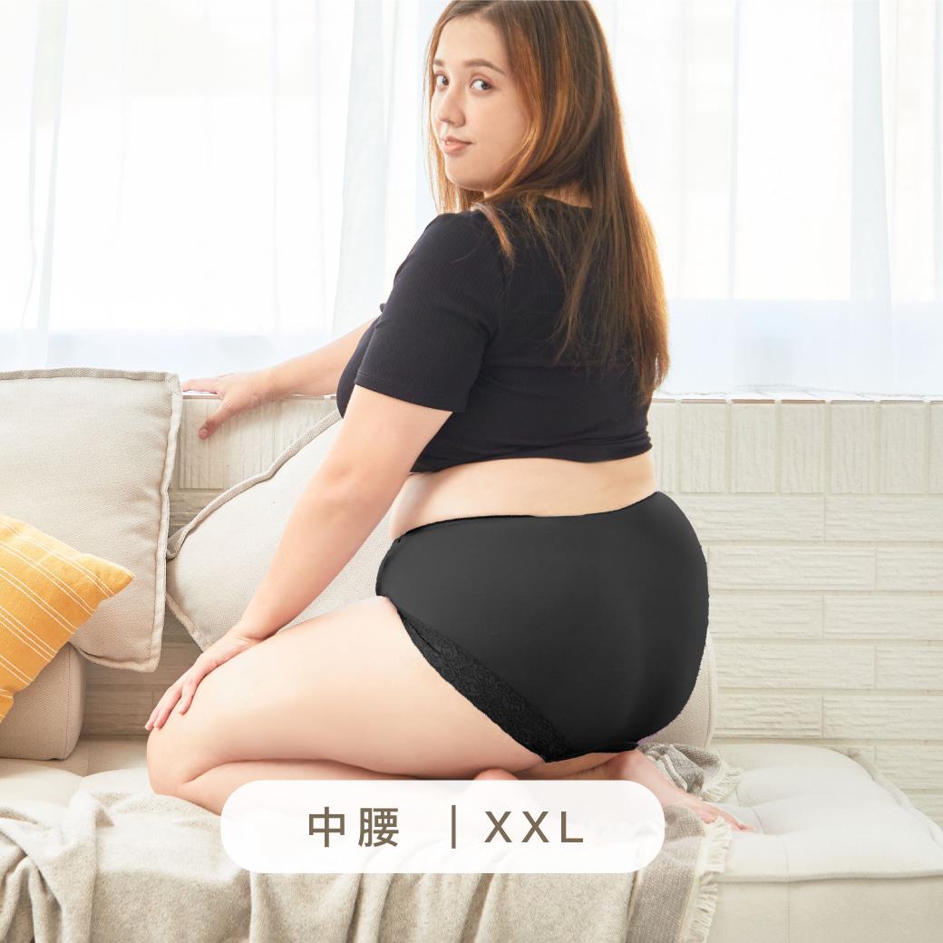 XXL-XXXL 高腰女神無痕蕾絲．抗菌大尺碼內褲｜靜謐黑 #3101
