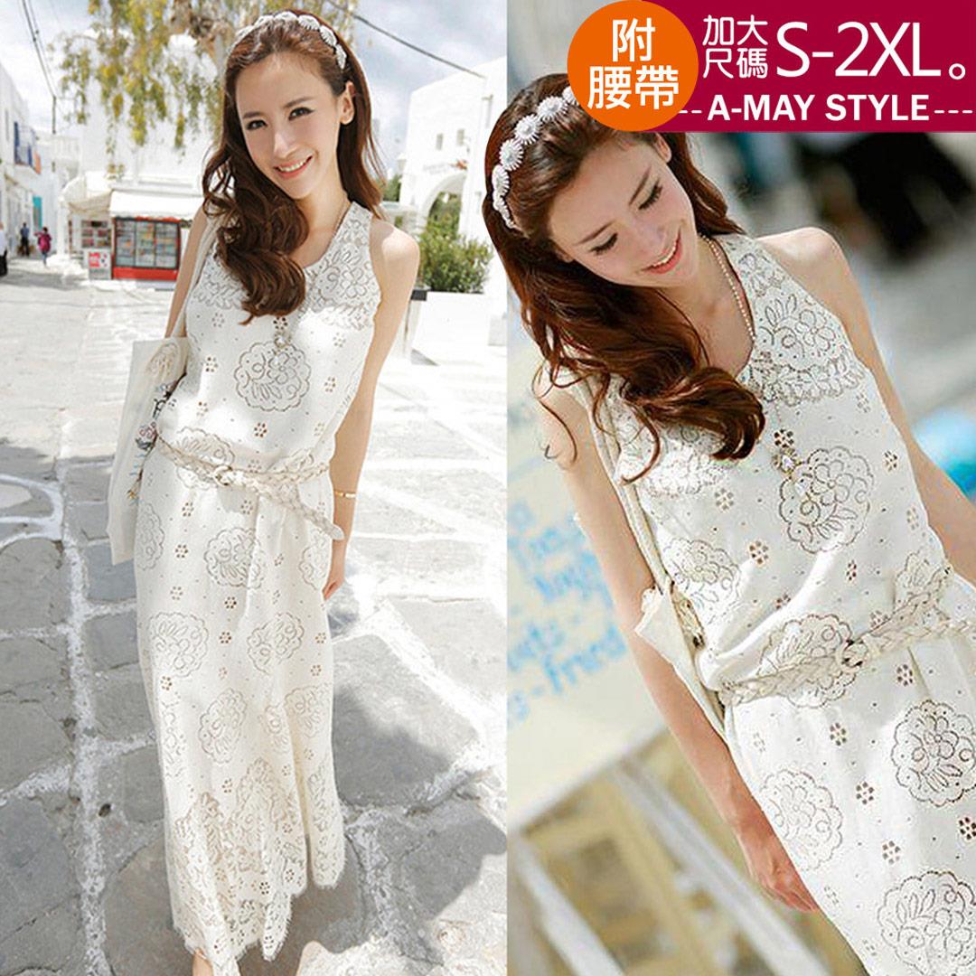 加大碼洋裝-法式桔梗花蕾絲背心連身裙(S-2XL)【XT906047】＊艾美時尚(現 預)