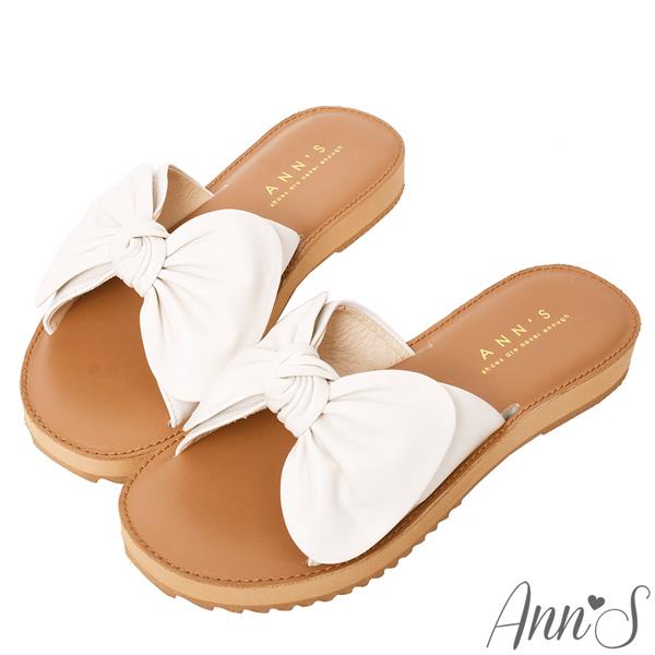 🎁買就送鞋撐🎁Ann’S全糖風格-柔軟綿羊皮大蝴蝶結平底涼拖鞋-米白(版型偏小)