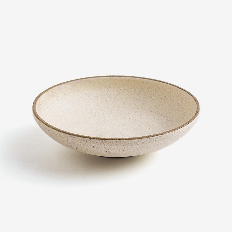 職人 手捻焰燒 20cm 陶瓷淺碗｜灰白｜單品