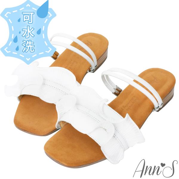 🏖️指定涼鞋專區最高現折$1554🏖️Ann’S水洗牛皮-立體白色蕾絲兩穿木紋跟方頭涼鞋-白