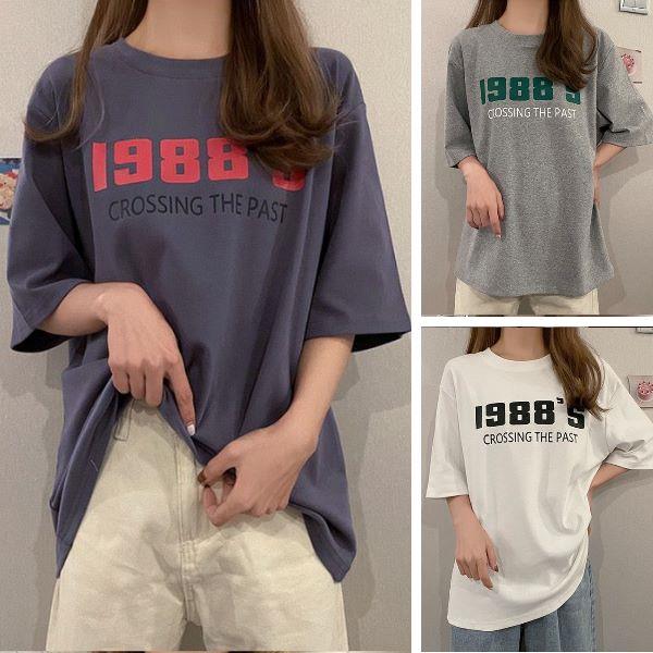 M-2XL實拍休閒風數字1988簡約寬鬆短袖T恤 運動風短袖上衣(3色)中大尺碼女裝-凱西娃娃