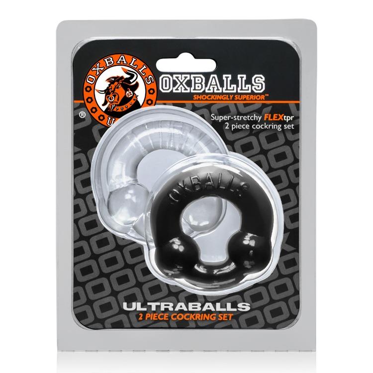 美國 OXBALLS ULTRABALLS超彈力矽膠屌鎖精環兩件組(黑/透明)(OX-3010-BLK/CLR)