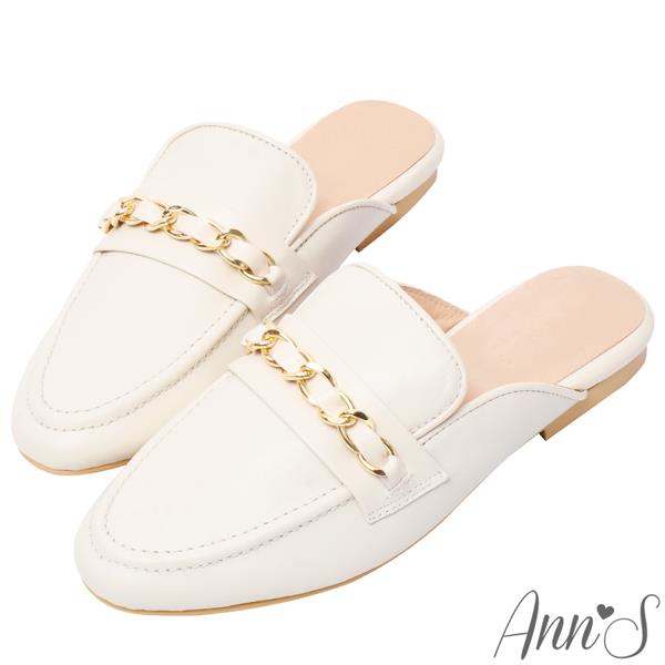 👣買就送半掌襪👣Ann’S質感真小羊皮優雅金鍊穆勒鞋-米白(版型偏小)