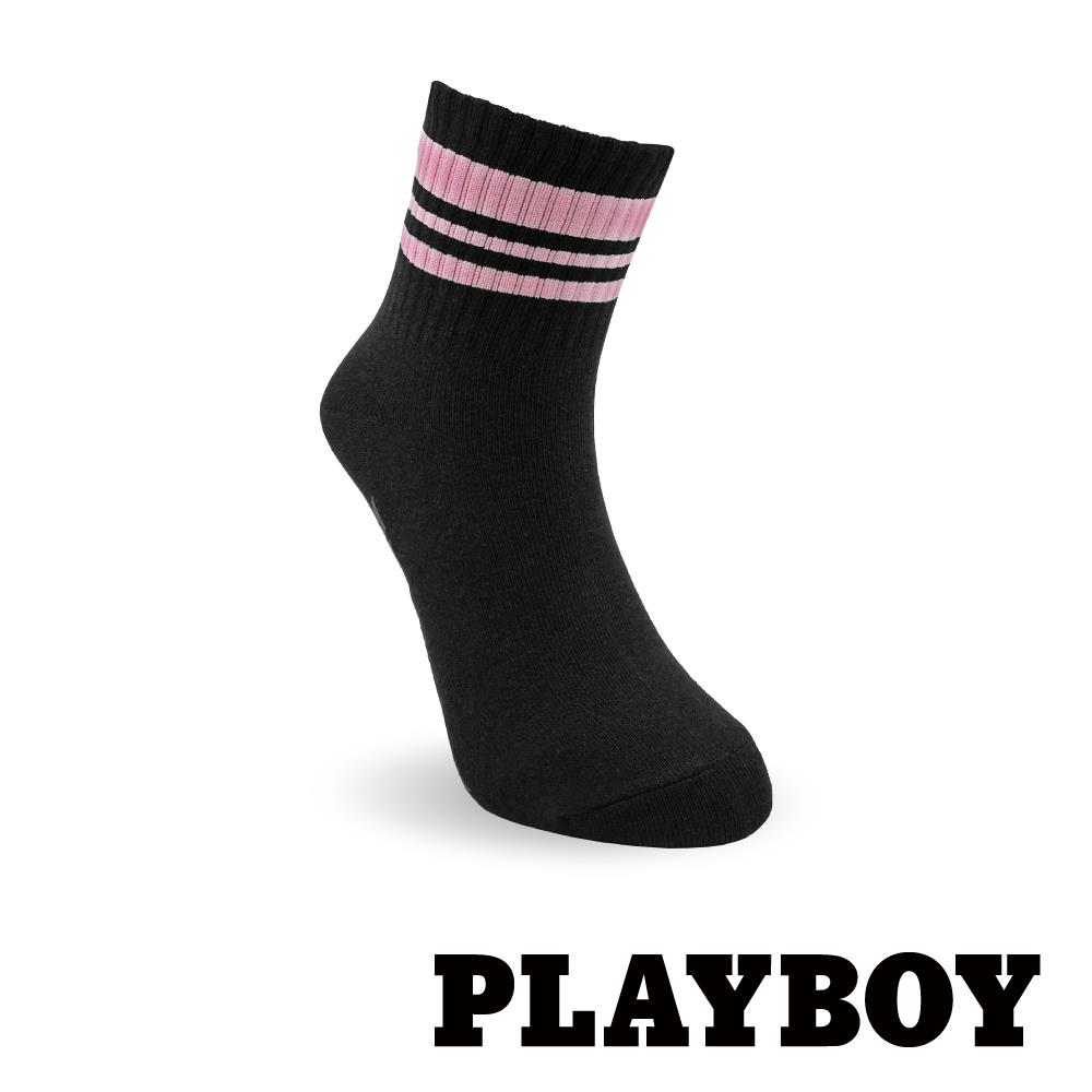 【襪款任選4雙$395 、9雙$750】 PLAYBOY 學院兔女短襪-黑(BY6020)