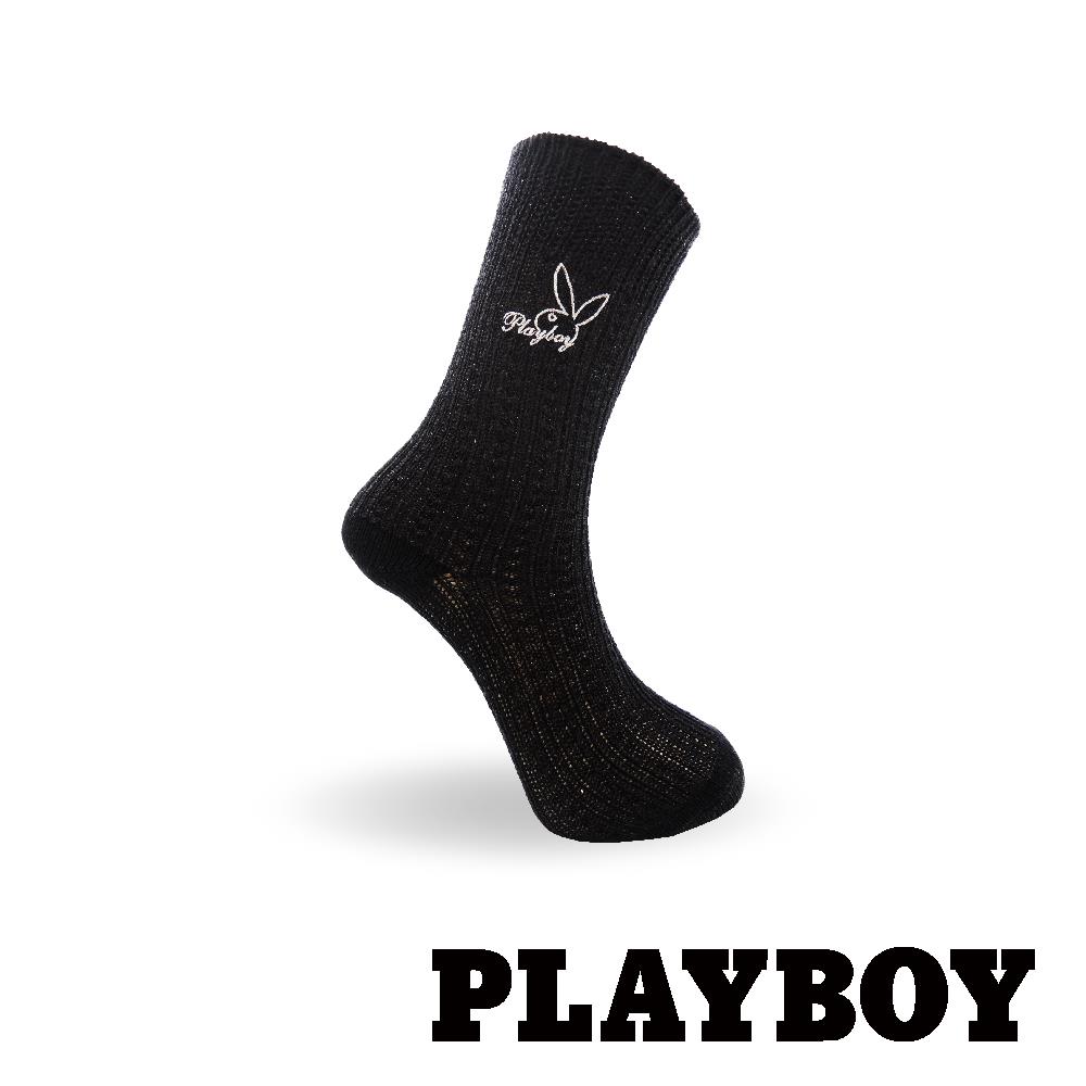 PLAYBOY 時尚復古金蔥兔頭中筒女襪6入組-黑(BY5910)