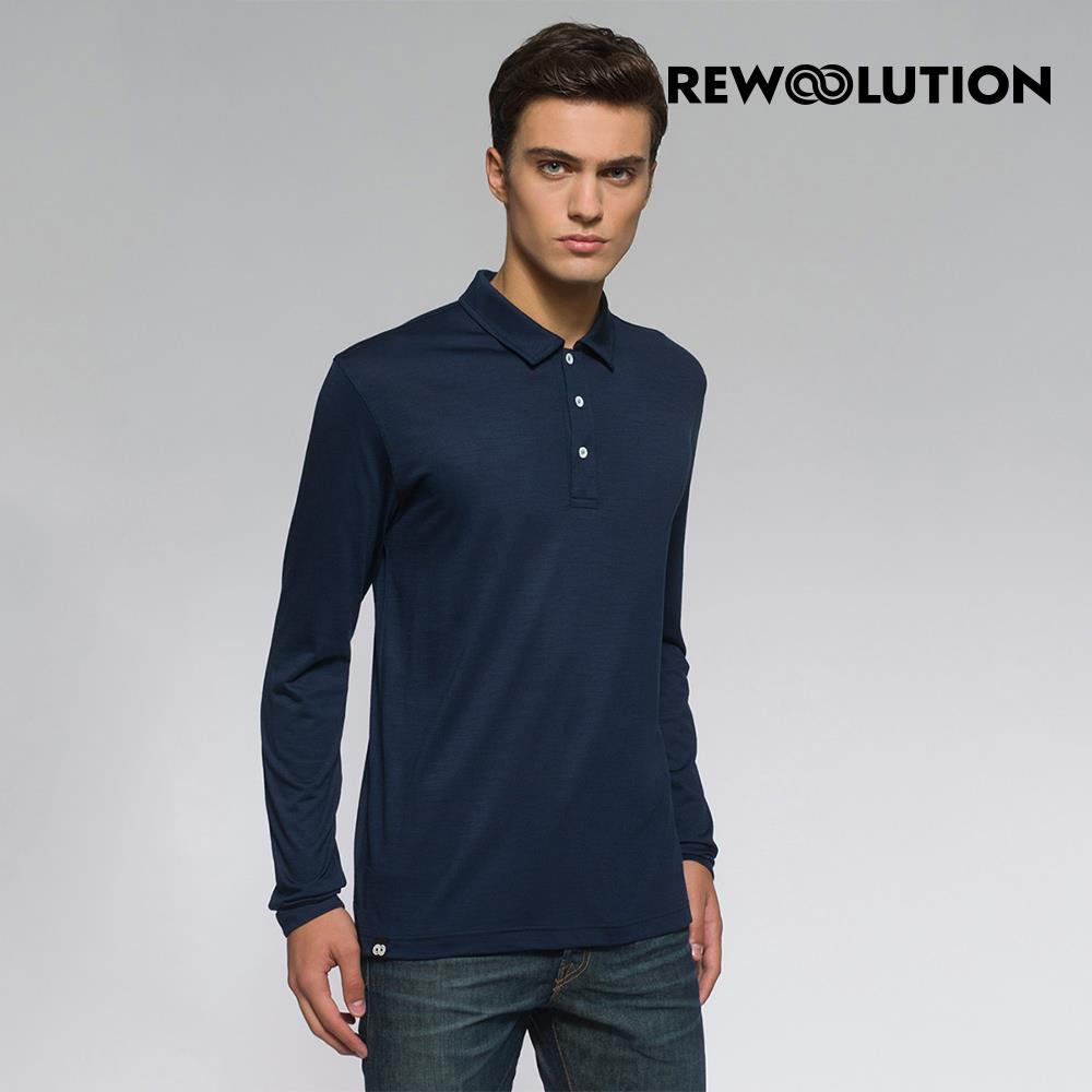 【Rewoolution】男INDY 190g長袖Polo衫(海軍藍) 羊毛衣 登山必備 吸排|  MC30156