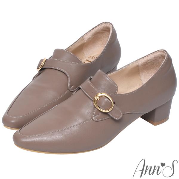Ann’S手工製作頂級綿羊皮氣質金扣低跟踝靴4cm-咖