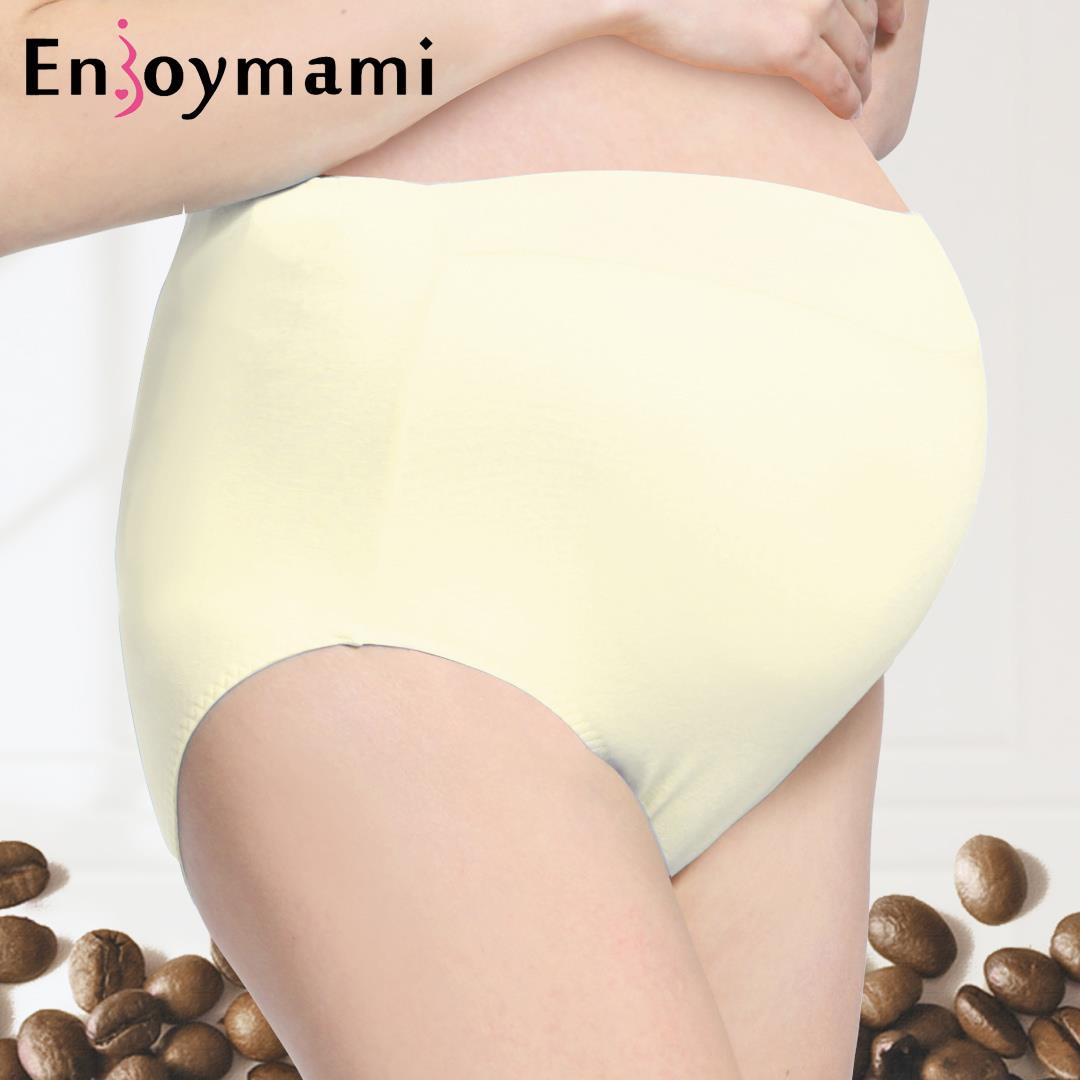 Enjoymami 科技機能超彈性咖啡紗抑菌孕婦/高腰內褲-鵝黃 H-IS1408003-YE