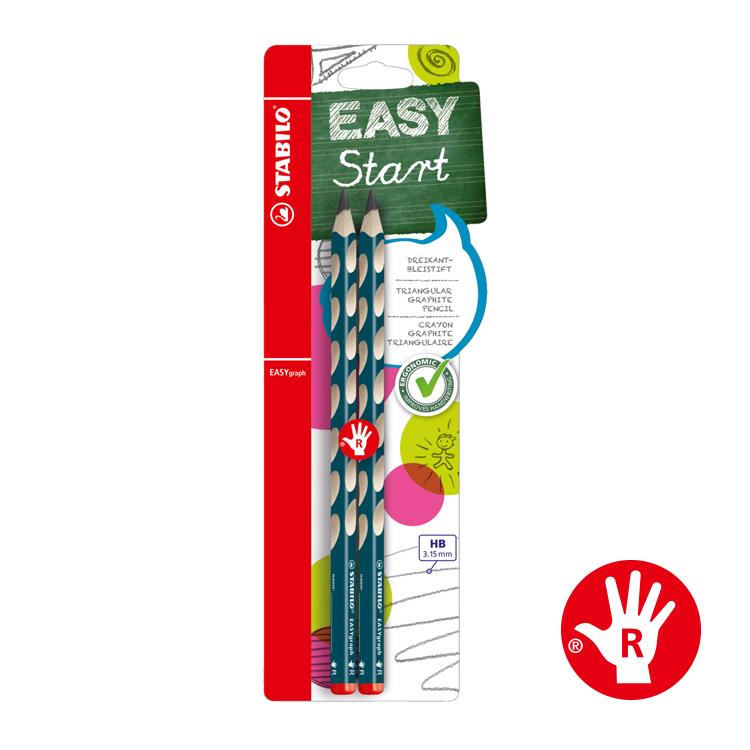 STABILO EASYgraph吊牌式右手用HB鉛筆2入組-(藍綠色)