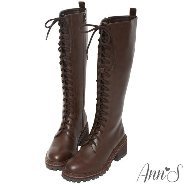 🍎任一雙現折$618🍎Ann’S辣Girl-全綁帶側拉鍊及膝軍靴5cm-咖