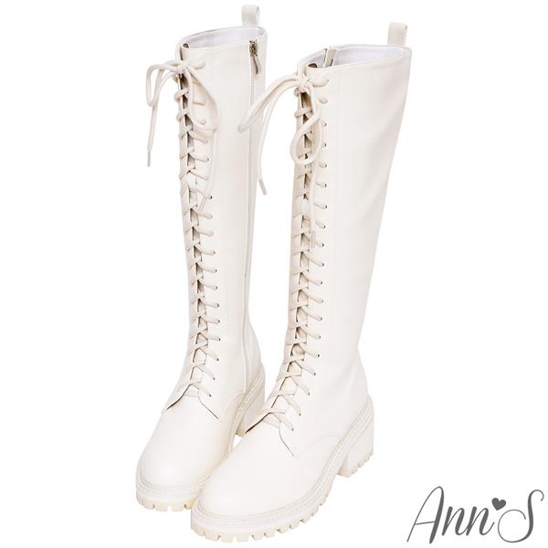 🍎任一雙現折$618🍎Ann’S辣Girl-全綁帶側拉鍊及膝軍靴5cm-白