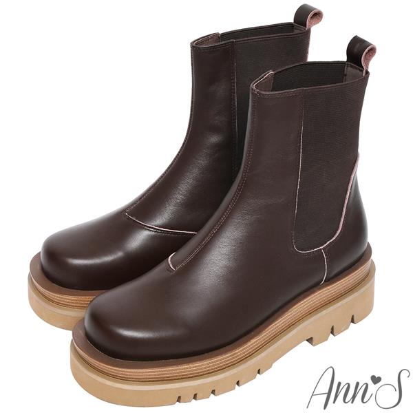 Ann’S就是比較瘦-頂級牛皮彈力鬆緊切爾西輕量厚底短靴5cm-咖(版型偏小)