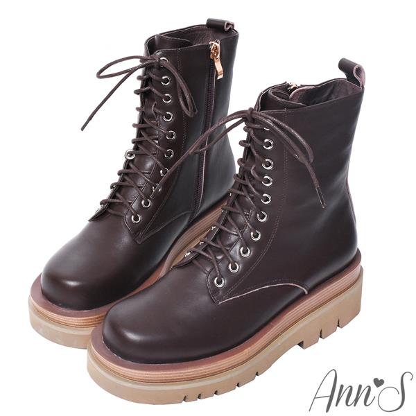🎁買就送鞋撐🎁Ann’S就是比較瘦-頂級牛皮綁帶輕量厚底短筒軍靴5cm-咖