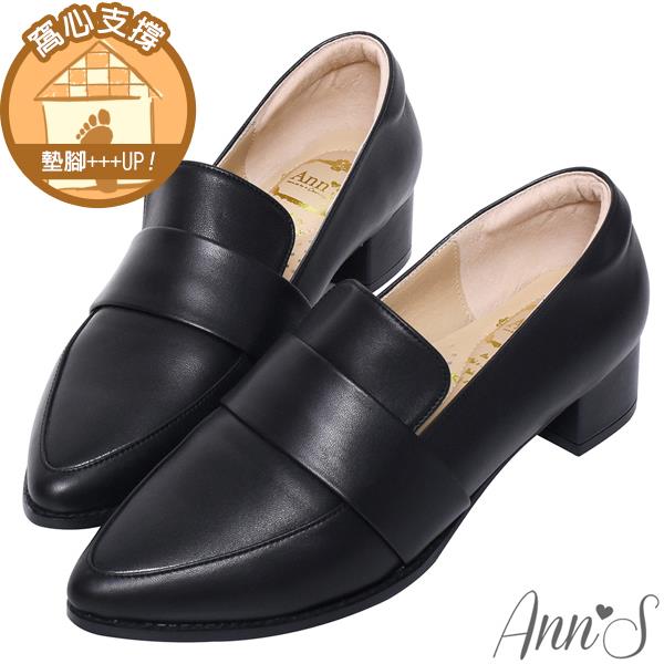 🍎任一雙現折$618🍎Ann’S時髦復古2.0-頂級綿羊皮韓系粗跟樂福休閒便鞋3.5cm-黑