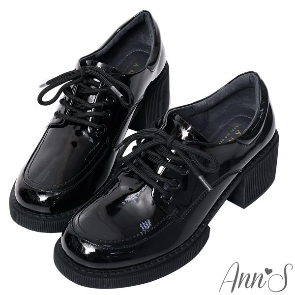 Ann’S小眾變大眾-漆皮綁帶厚底粗跟牛津鞋5cm-黑(版型偏小)