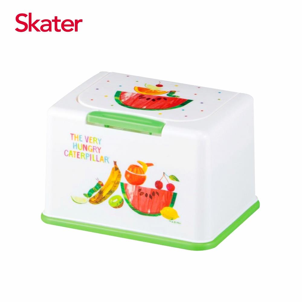 (日貨)Skater 兒童口罩收納盒/萬用收納盒(尺寸:14.5x9.1x11cm)-毛毛蟲與水果(白色底)