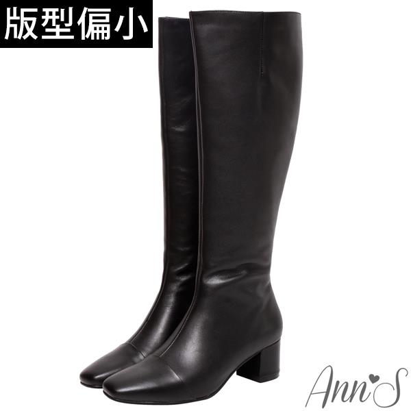 Ann’S優雅名媛收藏-全真皮顯瘦粗跟及膝長靴5cm-黑(版型偏小)