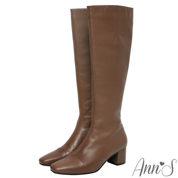 🍎任一雙現折$618🍎Ann’S優雅名媛收藏-全真皮顯瘦粗跟及膝長靴5cm-棕(版型偏小)