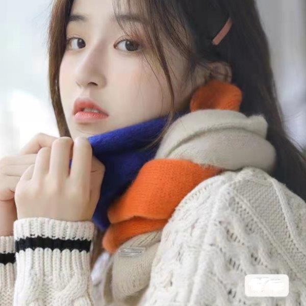 (超低價)韓版甜美可愛少女風軟糯三色拼接北極絨百搭圍巾(4色)-凱西娃娃