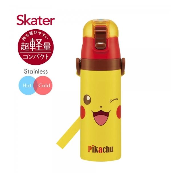 (日貨)Skater x精靈寶可夢Pokémon/皮卡丘/神奇寶貝  不鏽鋼304直飲保溫水壺/隨身瓶/冷水壺/水壺/保溫瓶(470ml)-眨眼