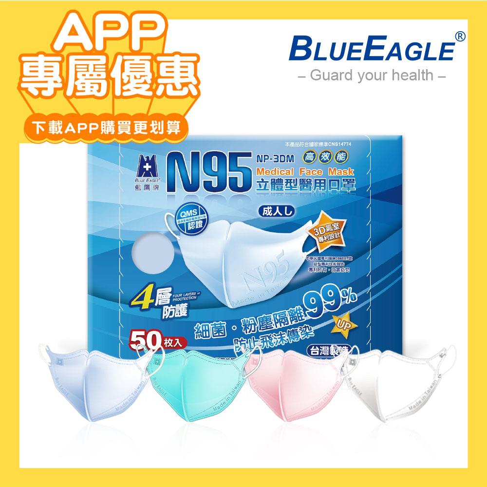 【APP專屬優惠商品】藍鷹牌 N95立體型成人醫用口罩 50片/盒 多件優惠下殺價