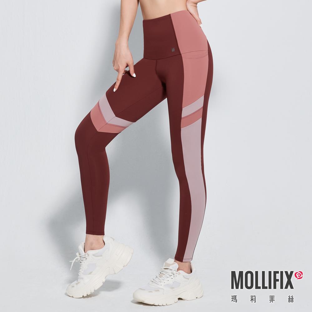 MOLLIFIX 瑪莉菲絲 高彈力不對稱斜切訓練動塑褲 (赤赭紅)