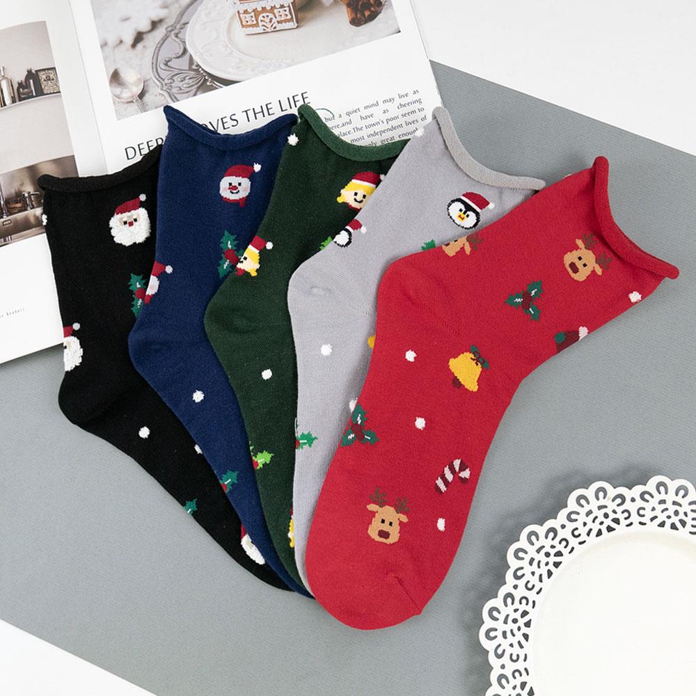 韓國捲邊滿版聖誕毛毛雪花中筒襪-多色可選