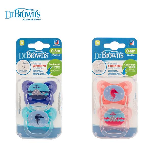 美國【Dr.Brown's布朗博士】PreVent功能性人體工學安撫奶嘴 0-6月(兩入裝)
