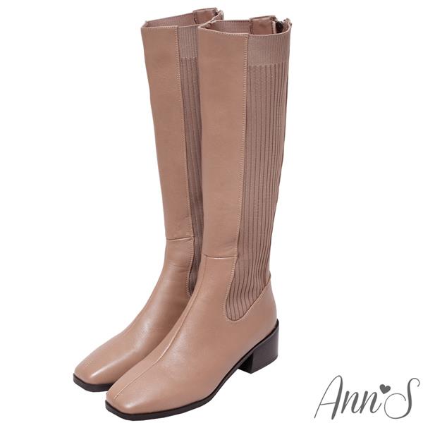 🍀兩雙現折$699🍀Ann’S瘦瘦妹子限定-全真皮牛皮切爾西粗跟長靴5cm-棕(版型偏小)