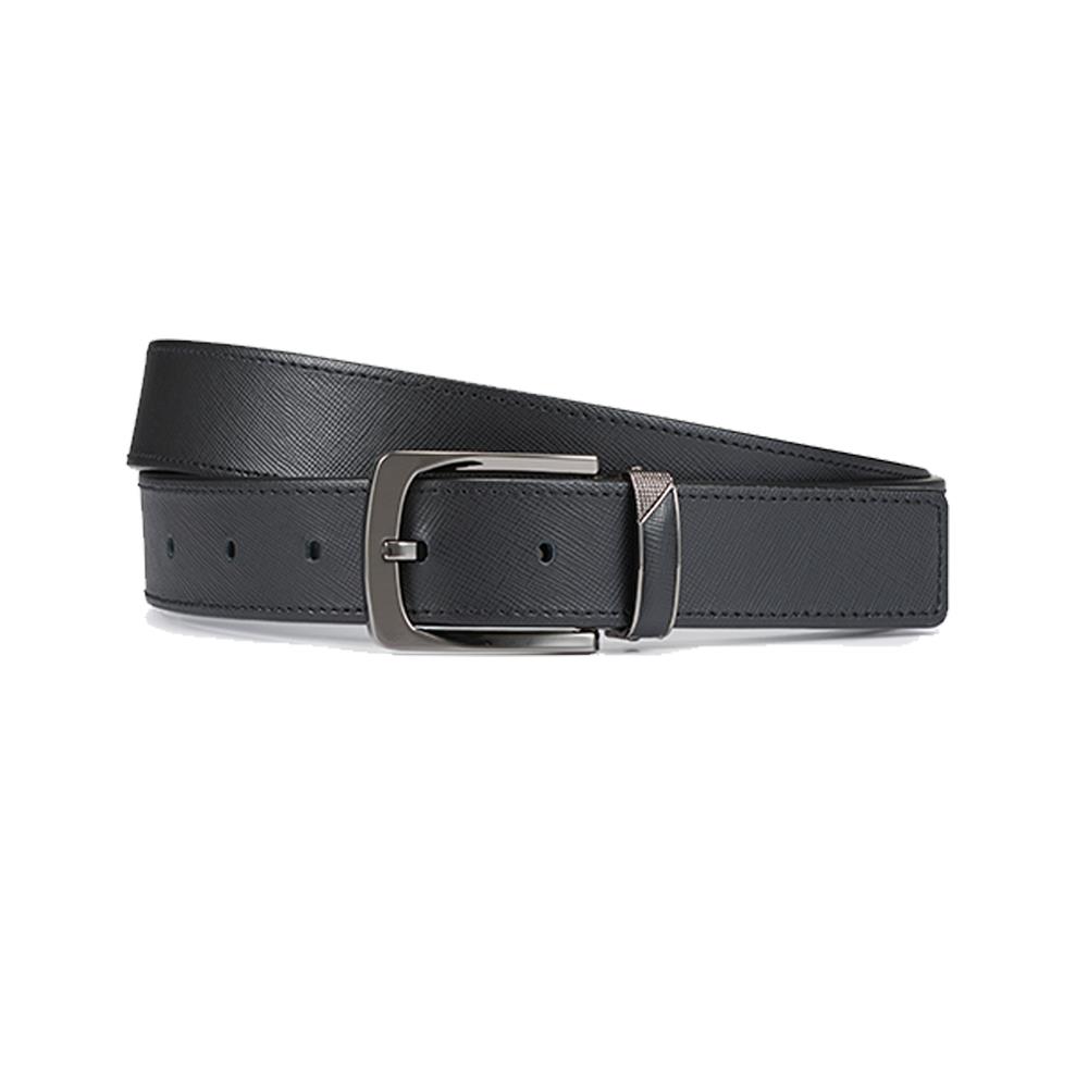 【Crocodile 鱷魚皮件】真皮皮帶 壓紋 紳士 打洞皮帶 32MM-0101-52010-黑色