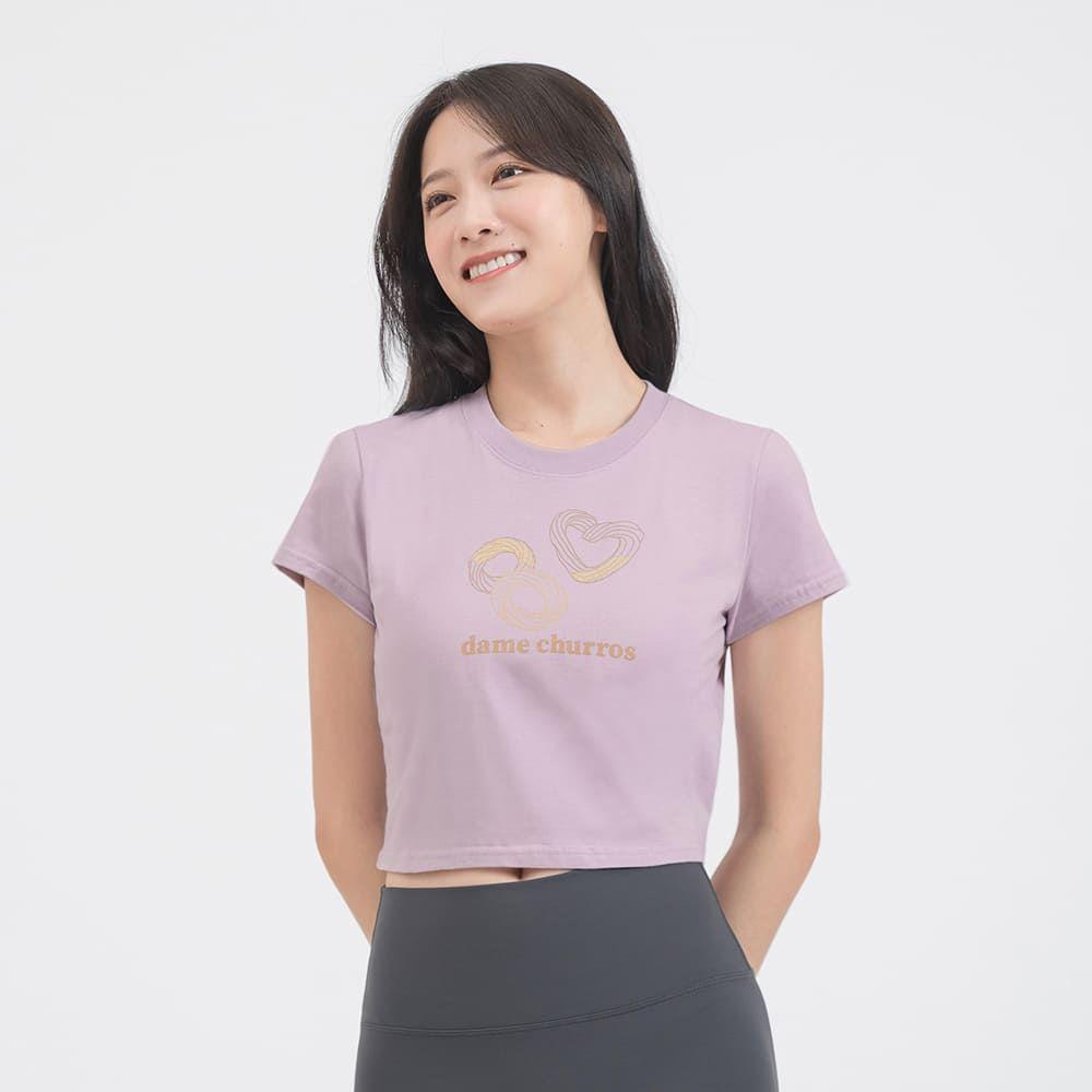 【限時 6 折】女版 吉拿棒短版印花T恤 - 淺紫