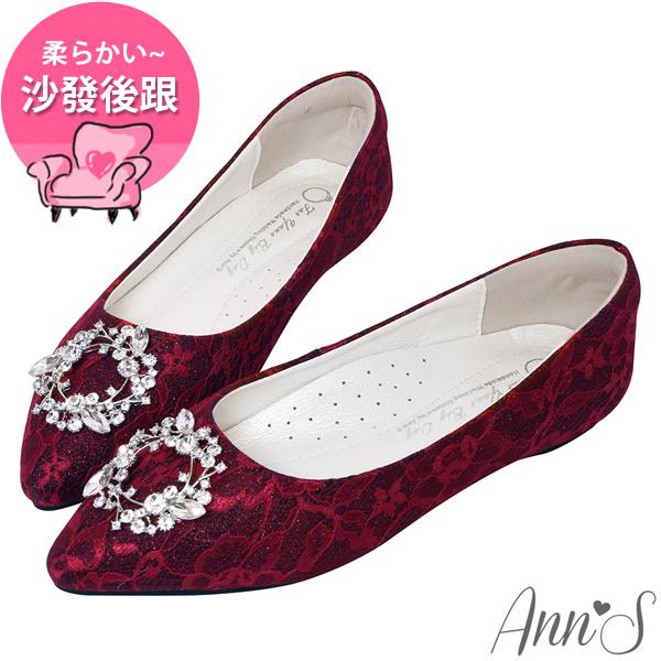 ▸APP獨賣有緣五折✨原價1980◂ Ann’S祕密花園-蕾絲鑽石花圈平底婚鞋-紅