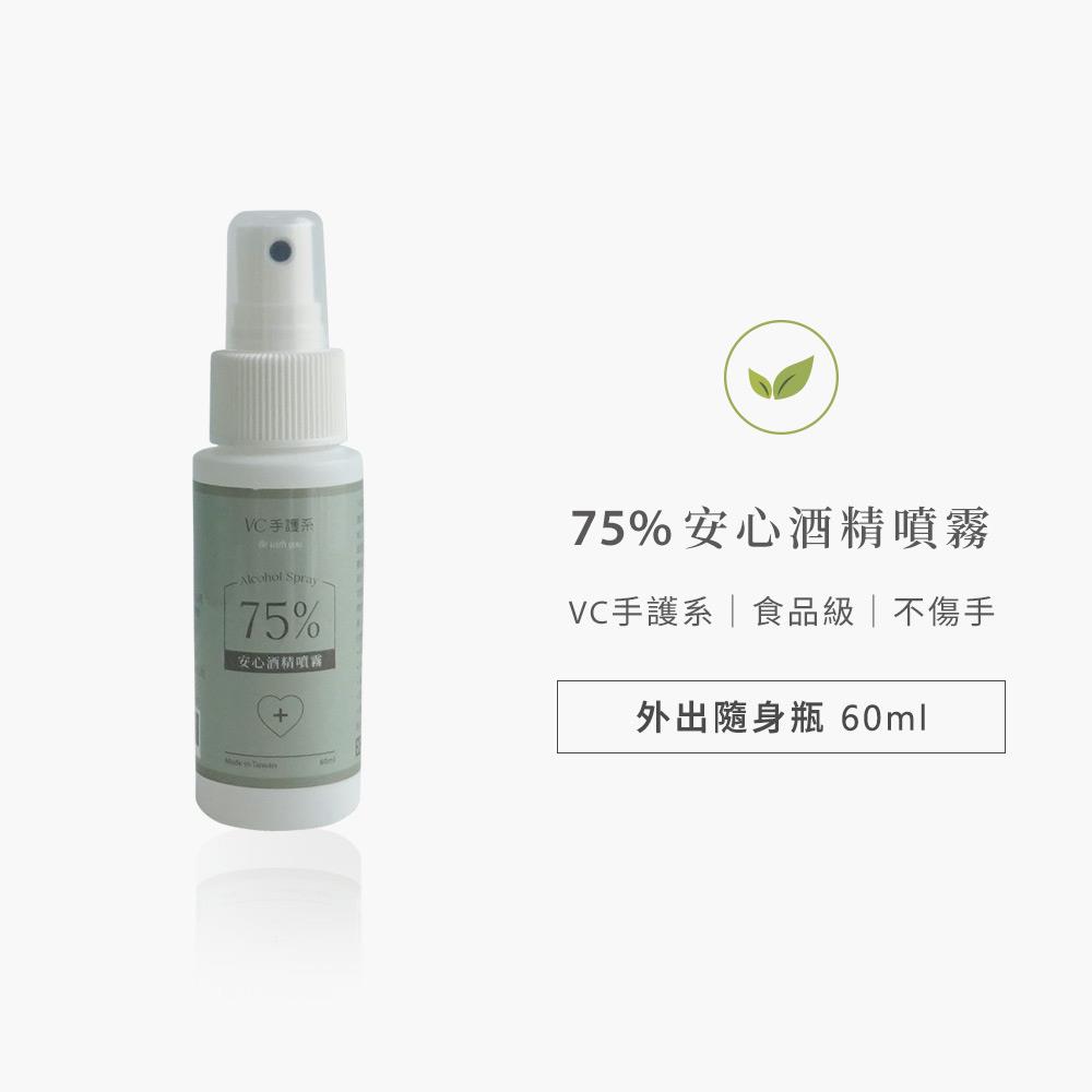 【外出隨身瓶60ml】VC手護系不傷手75%安心酒精噴霧天然萃取食品級植物乙醇-VC維娜36002860