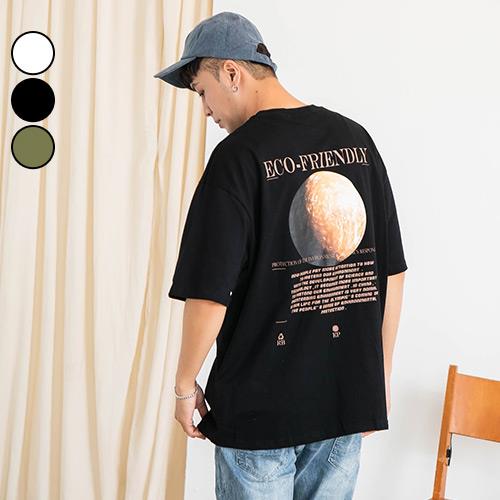 男短T恤 MIT韓版簡約印字月球落肩短袖上衣(3色) 現+預【NW621084】