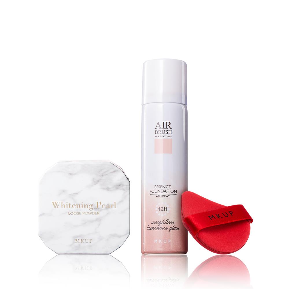 【裸感底妝組】空氣感精華粉底液SPF19★★★★【楊琪琪推薦】+輕裸透白珍珠蜜粉【贈】專業遮瑕氣墊粉撲