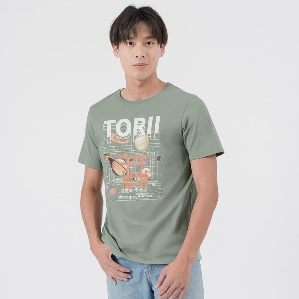 【 任 3 件 $888 】男女同款 日系浮世繪中性印花T恤 - 灰綠